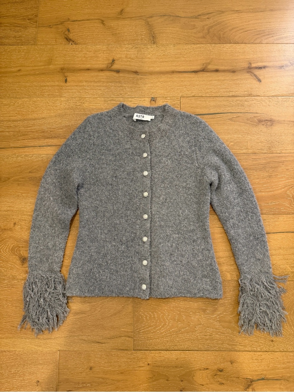 ASTR Fringe Sleeve Crewneck Cardigan - size Small